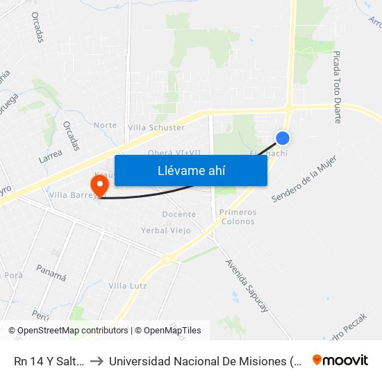 Rn 14 Y Salto Chávez to Universidad Nacional De Misiones (Unam) - Regional Oberá map