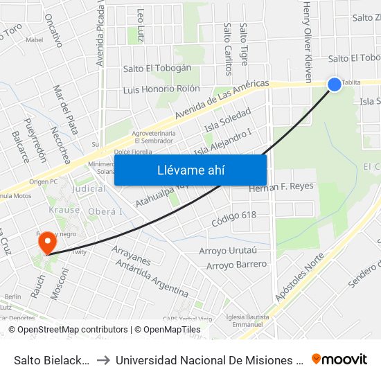 Salto Bielackowich, 378 to Universidad Nacional De Misiones (Unam) - Regional Oberá map