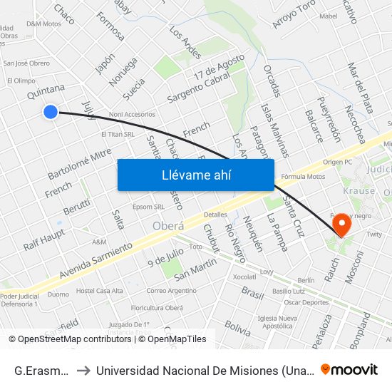 G.Erasmie, 770 to Universidad Nacional De Misiones (Unam) - Regional Oberá map