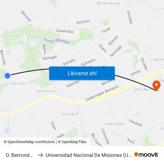 D. Berrondo Y Marín to Universidad Nacional De Misiones (Unam) - Regional Oberá map