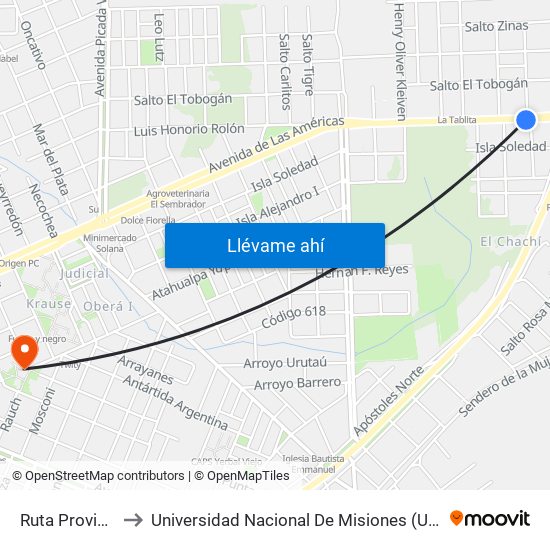 Ruta Provincial 103 to Universidad Nacional De Misiones (Unam) - Regional Oberá map