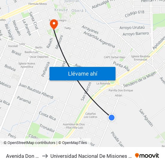 Avenida Don Bosco, 487 to Universidad Nacional De Misiones (Unam) - Regional Oberá map
