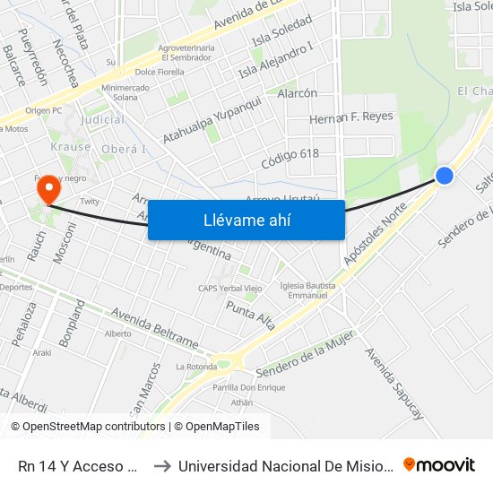 Rn 14 Y Acceso A Apóstoles Norte to Universidad Nacional De Misiones (Unam) - Regional Oberá map