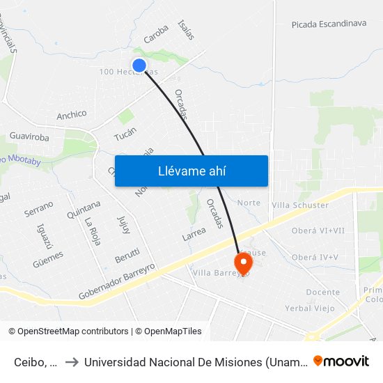 Ceibo, 4589 to Universidad Nacional De Misiones (Unam) - Regional Oberá map