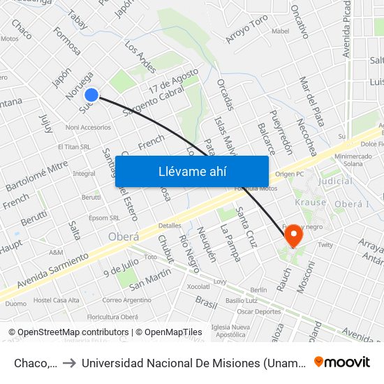 Chaco, 802 to Universidad Nacional De Misiones (Unam) - Regional Oberá map