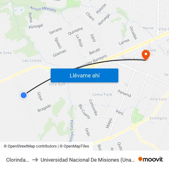 Clorinda, 2913 to Universidad Nacional De Misiones (Unam) - Regional Oberá map