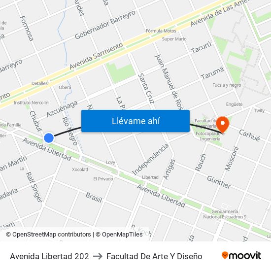 Avenida Libertad 202 to Facultad De Arte Y Diseño map