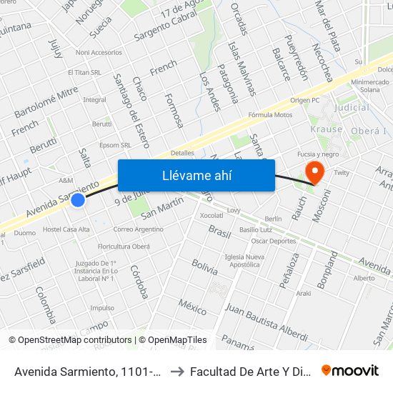 Avenida Sarmiento, 1101-1193 to Facultad De Arte Y Diseño map
