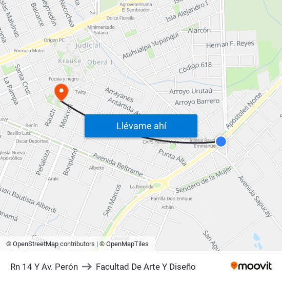 Rn 14 Y Av. Perón to Facultad De Arte Y Diseño map