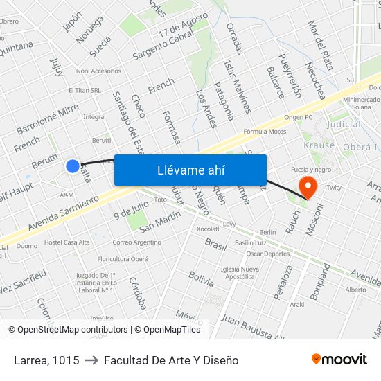 Larrea, 1015 to Facultad De Arte Y Diseño map