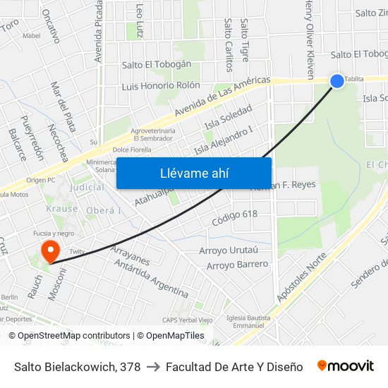 Salto Bielackowich, 378 to Facultad De Arte Y Diseño map