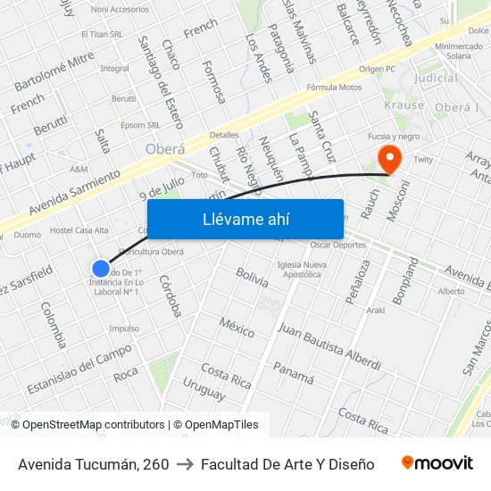 Avenida Tucumán, 260 to Facultad De Arte Y Diseño map