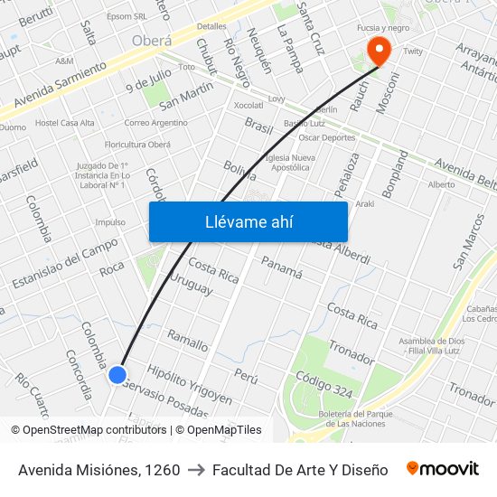 Avenida Misiónes, 1260 to Facultad De Arte Y Diseño map