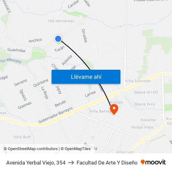 Avenida Yerbal Viejo, 354 to Facultad De Arte Y Diseño map
