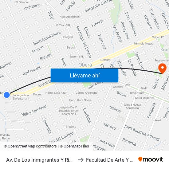 Av. De Los Inmigrantes Y Río Paraná to Facultad De Arte Y Diseño map