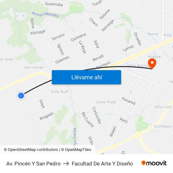 Av. Pincén Y San Pedro to Facultad De Arte Y Diseño map