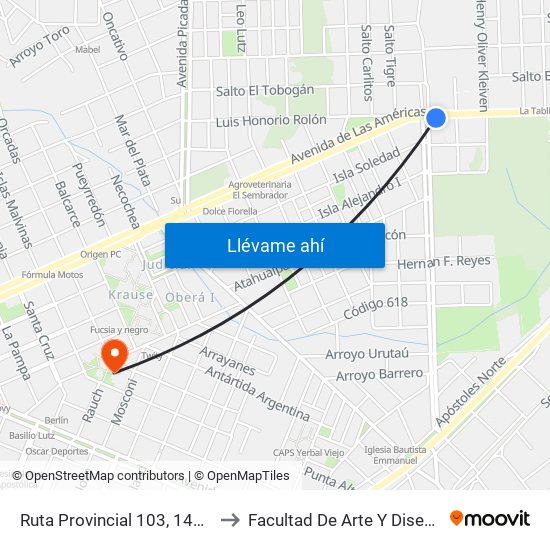 Ruta Provincial 103, 1411 to Facultad De Arte Y Diseño map