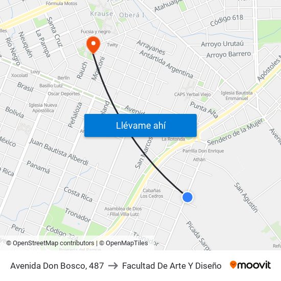 Avenida Don Bosco, 487 to Facultad De Arte Y Diseño map