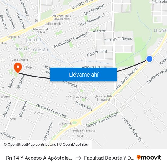 Rn 14 Y Acceso A Apóstoles Norte to Facultad De Arte Y Diseño map