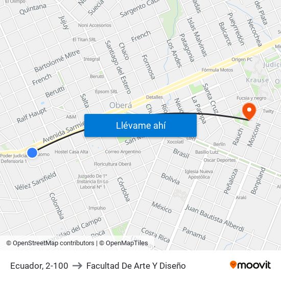 Ecuador, 2-100 to Facultad De Arte Y Diseño map