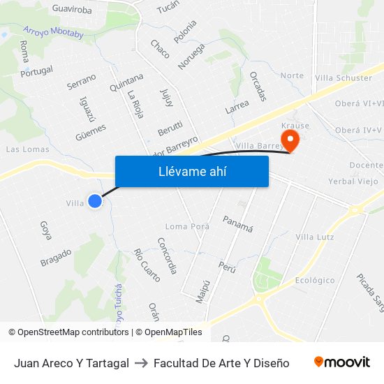 Juan Areco Y Tartagal to Facultad De Arte Y Diseño map