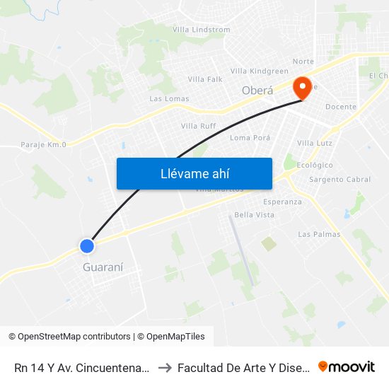 Rn 14 Y Av. Cincuentenario to Facultad De Arte Y Diseño map
