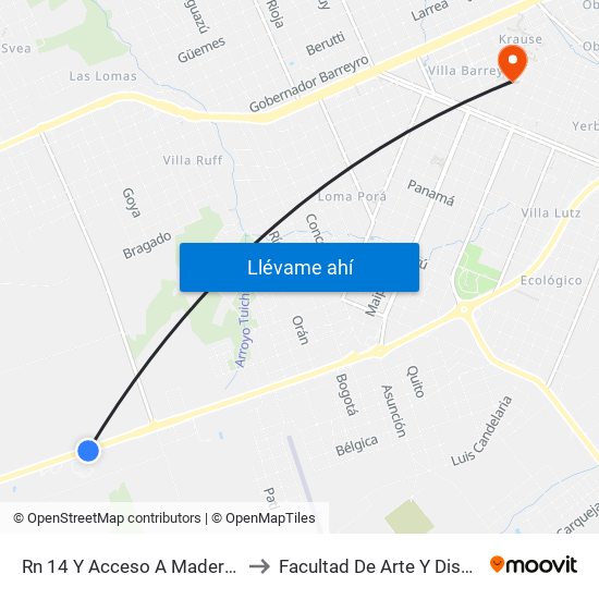 Rn 14 Y Acceso A Maderera to Facultad De Arte Y Diseño map