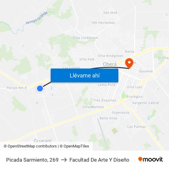 Picada Sarmiento, 269 to Facultad De Arte Y Diseño map