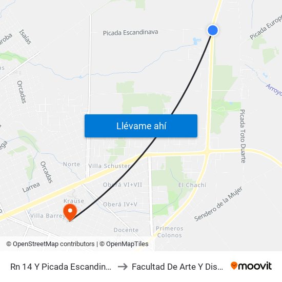 Rn 14 Y Picada Escandinava to Facultad De Arte Y Diseño map