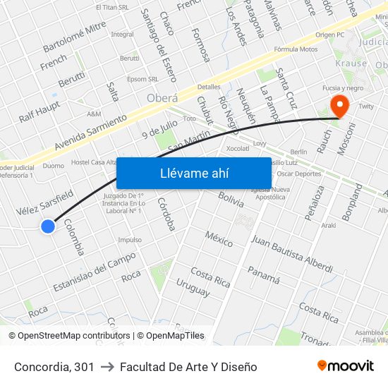 Concordia, 301 to Facultad De Arte Y Diseño map