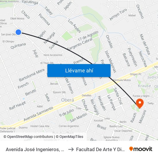 Avenida José Ingenieros, 1111 to Facultad De Arte Y Diseño map