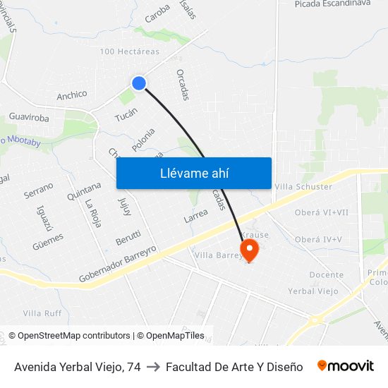 Avenida Yerbal Viejo, 74 to Facultad De Arte Y Diseño map