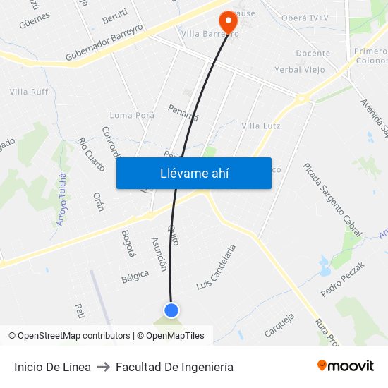 Inicio De Línea to Facultad De Ingeniería map