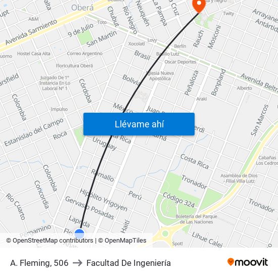 A. Fleming, 506 to Facultad De Ingeniería map