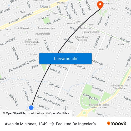 Avenida Misiónes, 1349 to Facultad De Ingeniería map