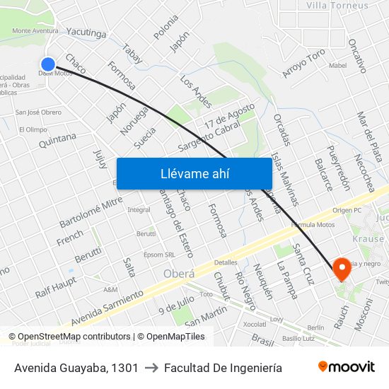 Avenida Guayaba, 1301 to Facultad De Ingeniería map