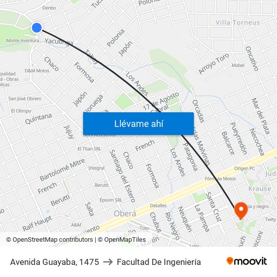 Avenida Guayaba, 1475 to Facultad De Ingeniería map