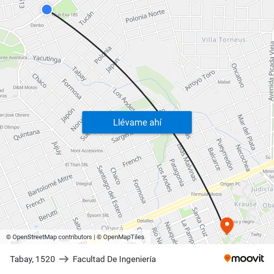 Tabay, 1520 to Facultad De Ingeniería map