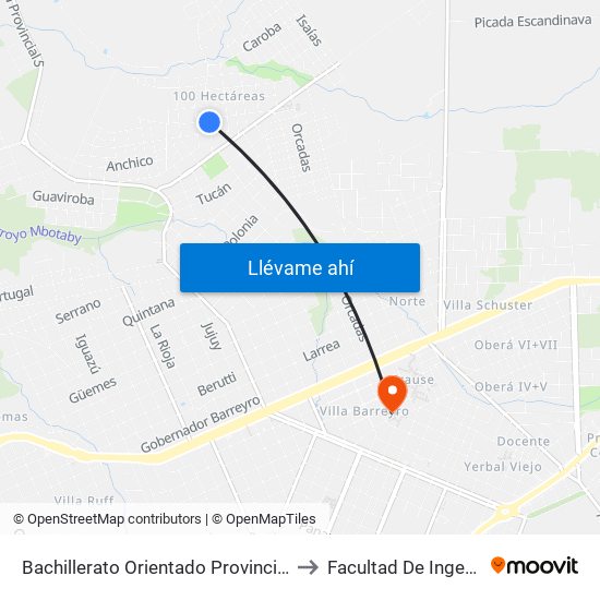 Bachillerato Orientado Provincial N°10 to Facultad De Ingeniería map