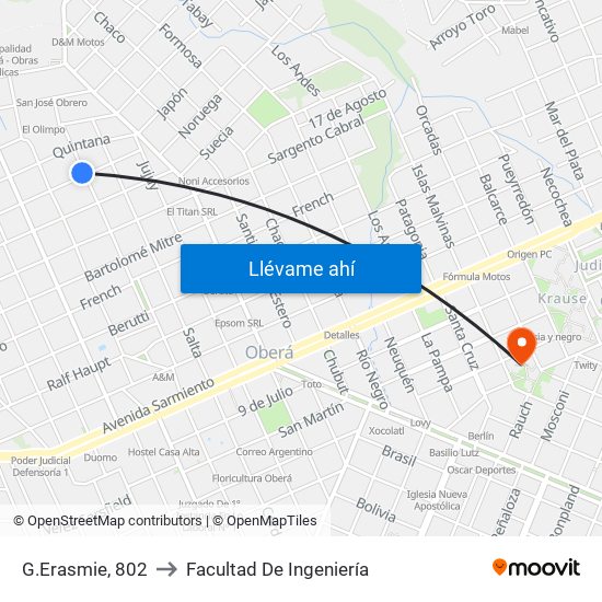 G.Erasmie, 802 to Facultad De Ingeniería map