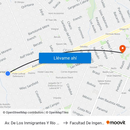 Av. De Los Inmigrantes Y Río Paraná to Facultad De Ingeniería map