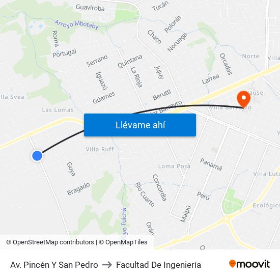 Av. Pincén Y San Pedro to Facultad De Ingeniería map