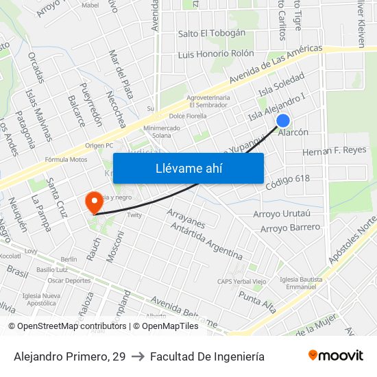 Alejandro Primero, 29 to Facultad De Ingeniería map