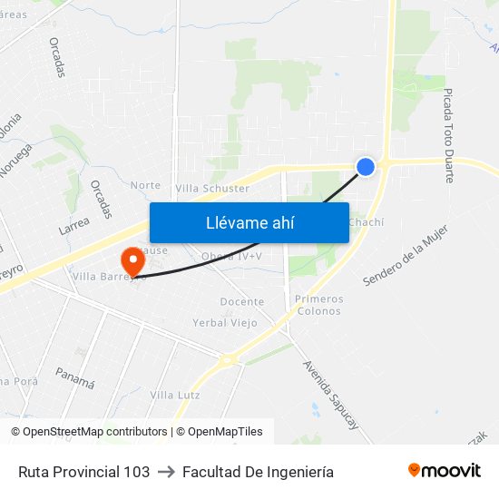 Ruta Provincial 103 to Facultad De Ingeniería map