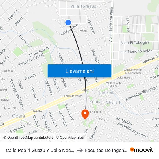 Calle Pepiri Guazú Y Calle Necochea to Facultad De Ingeniería map