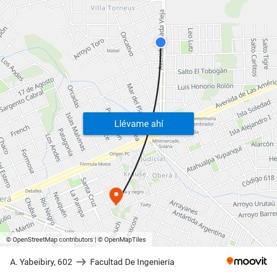 A. Yabeibiry, 602 to Facultad De Ingeniería map