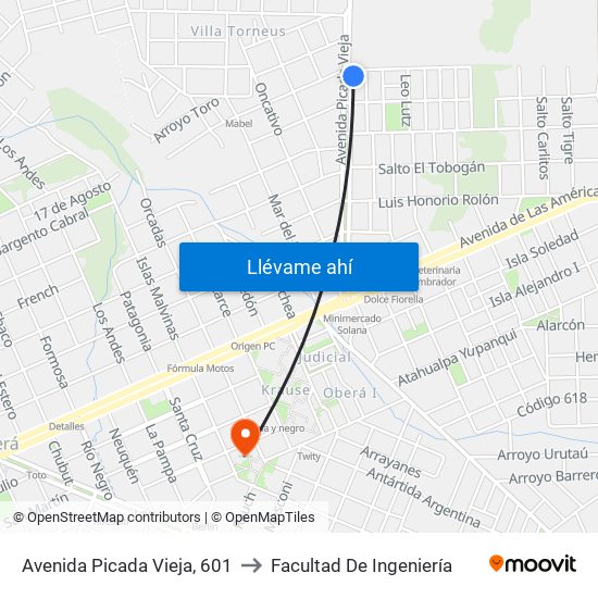 Avenida Picada Vieja, 601 to Facultad De Ingeniería map