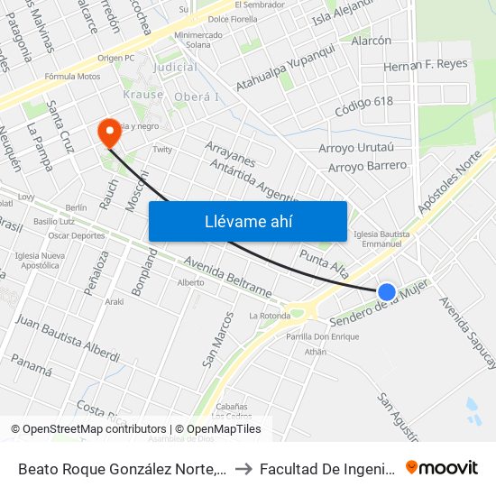 Beato Roque González Norte, 298 to Facultad De Ingeniería map
