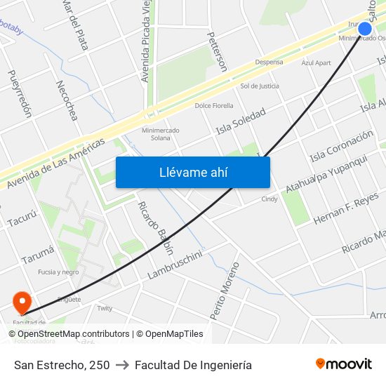 San Estrecho, 250 to Facultad De Ingeniería map