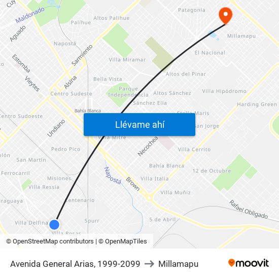 Avenida General Arias, 1999-2099 to Millamapu map